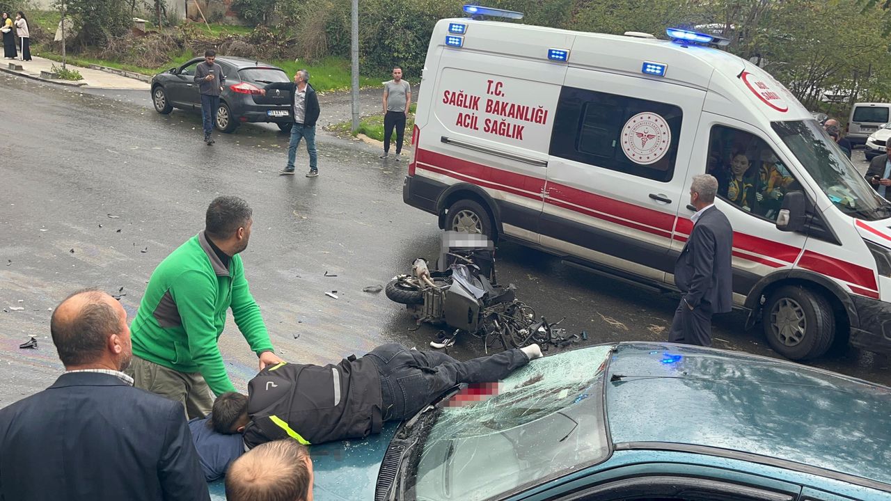 Tekirdağ’da feci kaza: Motosiklet otomobilin üzerine düştü, 2 yaralı