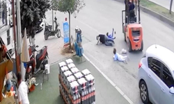 Ters şeritten gelen forklift baba ve çocuklarına çarptı
