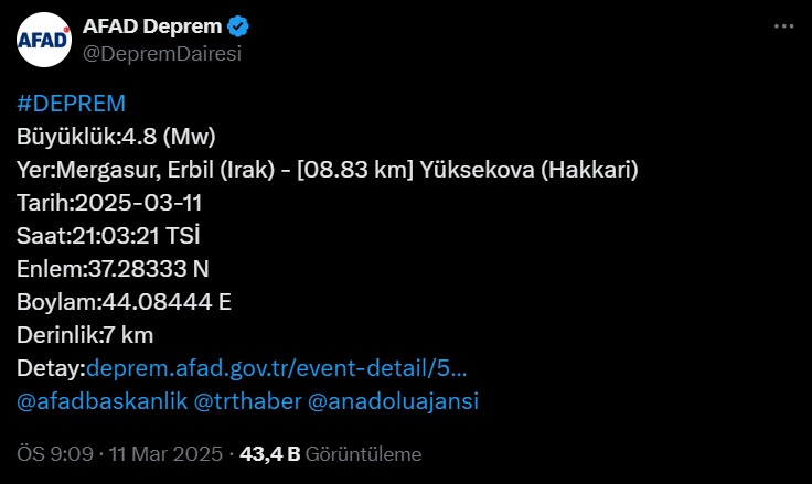 Deprem Hakkari