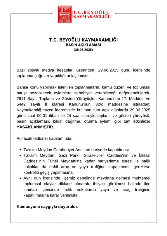 Onur Yürüyüşü Öncesi Taksim'e Yasak 2