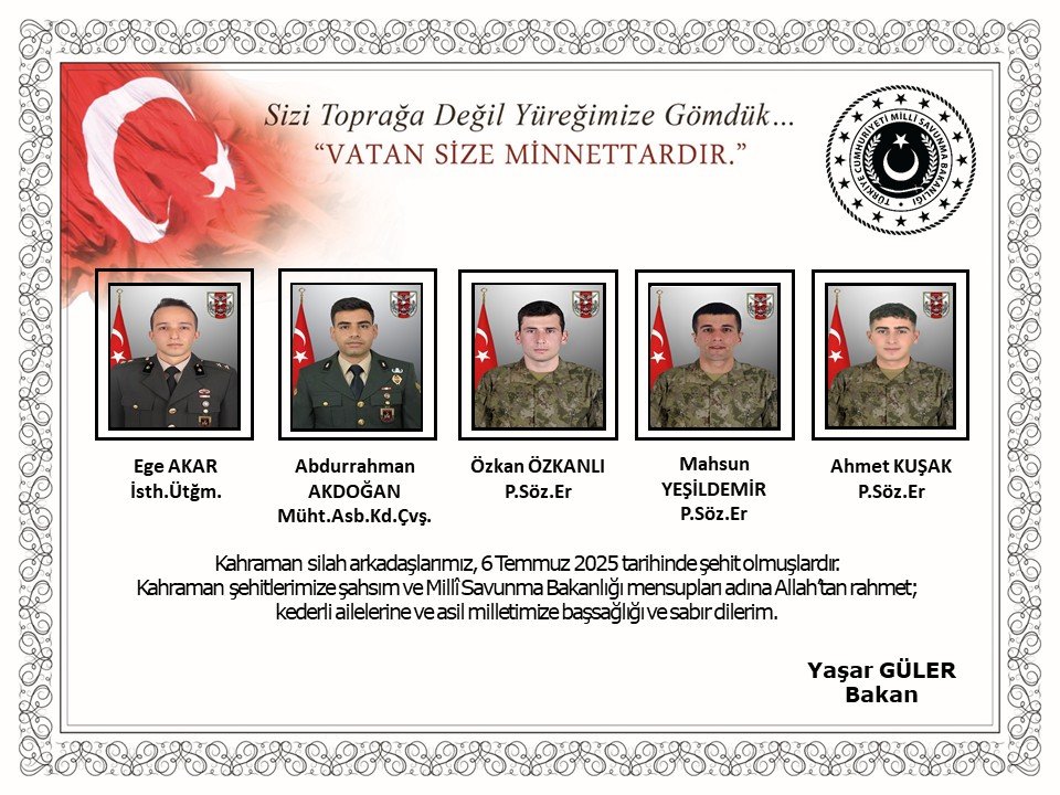 Milli Savunma Bakanlığı Duyurdu Metan Gazı Nedeniyle 5 Asker Şehit Oldu1