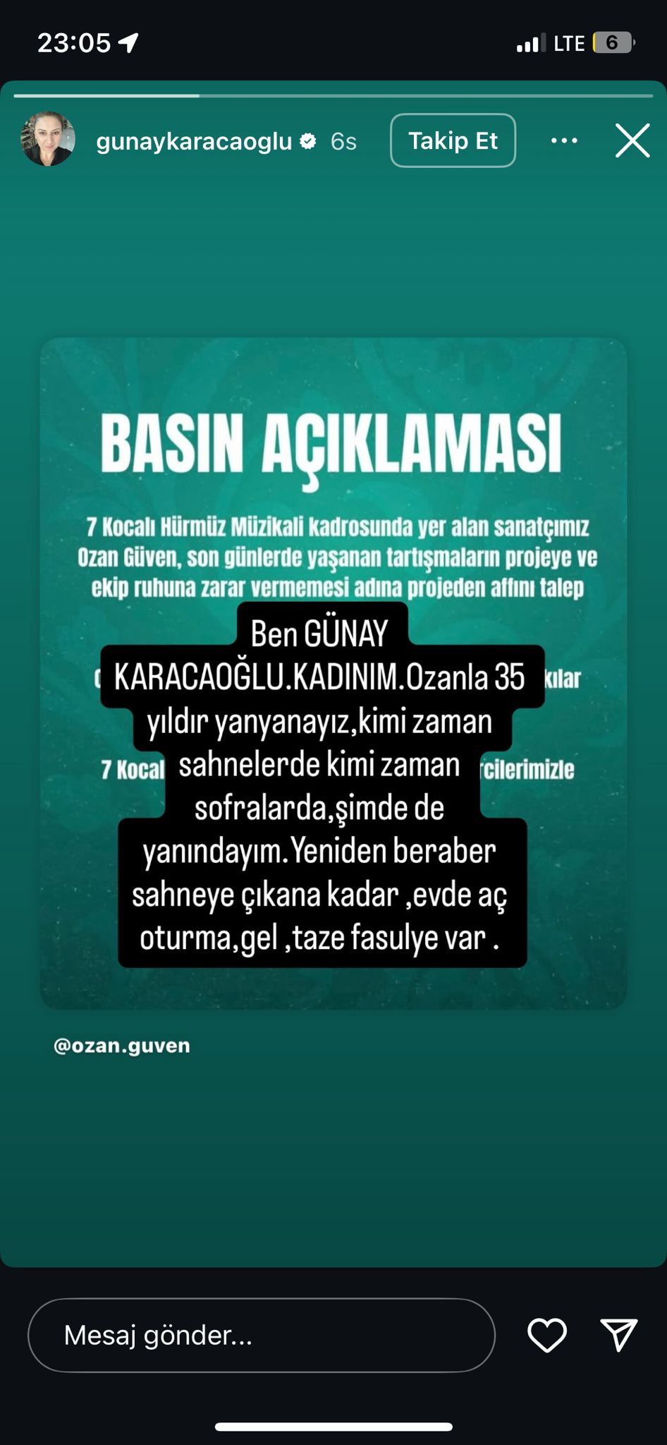 Oyuncu Günay Karacaoğlu, Ozan Güven’e Destek Paylaşımı Yaptı! Şiddet Failini Aklıyor (Ekran Görüntüsü)