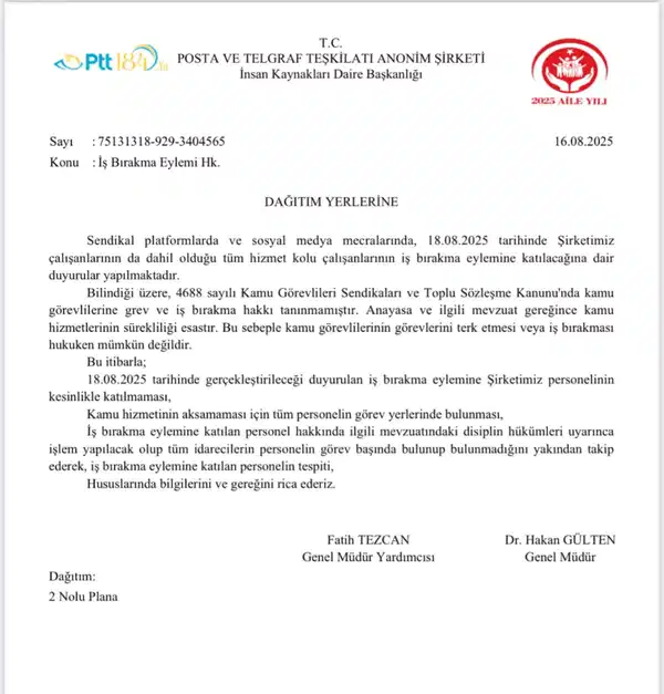 Ptt Çalışanlarına Sert Uyarı “İş Bırakmaya Eylemine Kesinlikle Katılmayın!”-1
