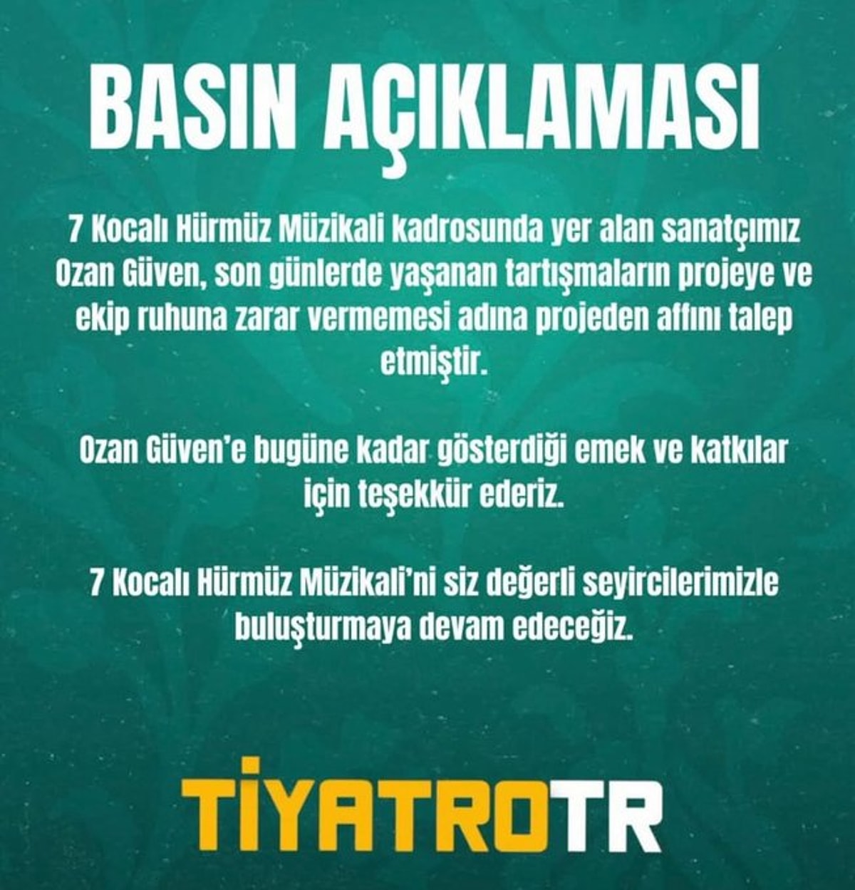 Tepkiler Boşa Gitmedi Ozan Güven %227 Kocalı Hürmüz%22 Müzikalinden Ayrıldı!1