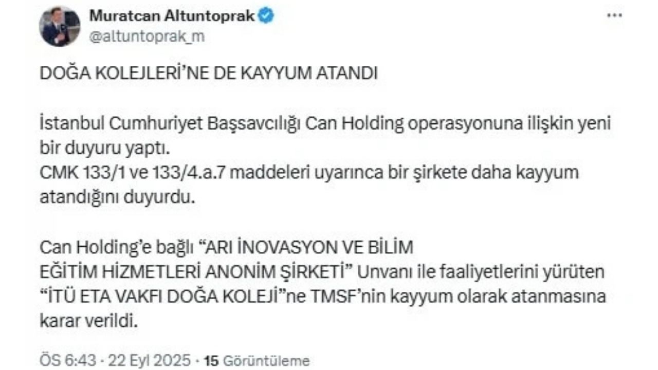 Can Holding Soruşturması Kapsamında Doğa Koleji’ne Kayyum Atandı