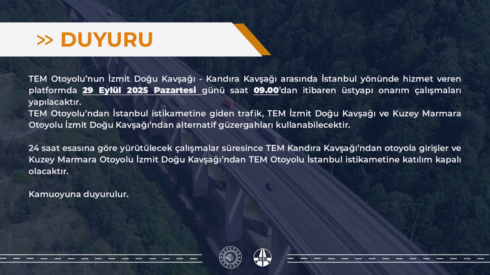 Di̇kkat! Di̇kkat! Yarından İtibaren Tem İstanbul Yönü Kapanıyor! 1
