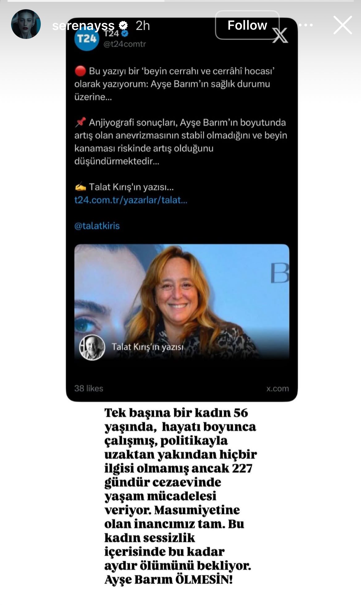 Serenay Sarıkaya’dan Ayşe Barım İçin %22Adalet%22 Çağrısı!