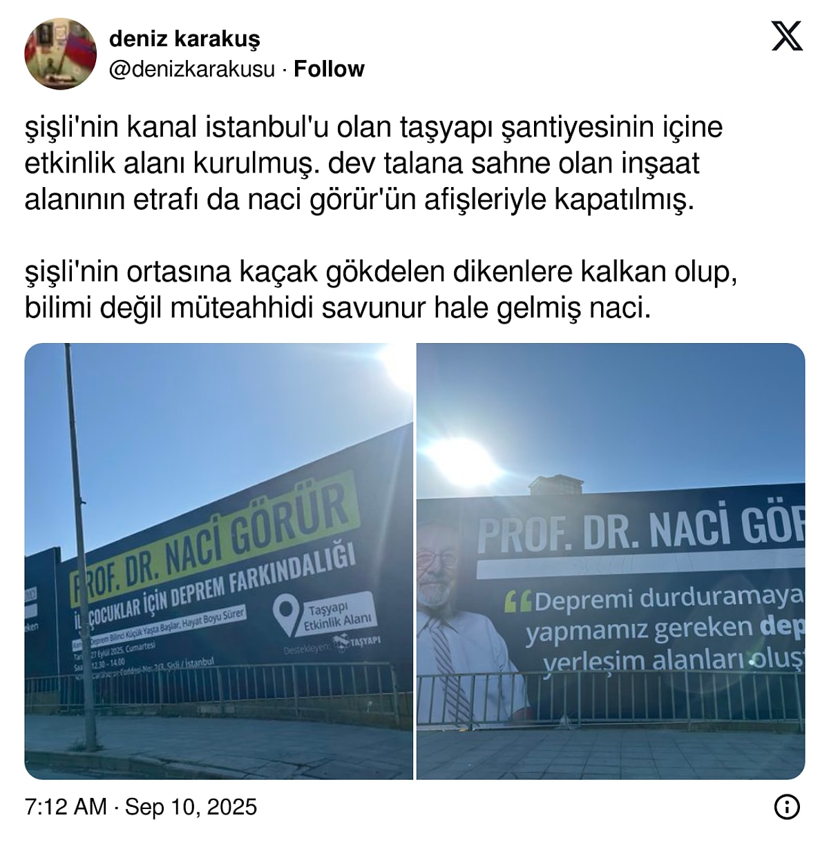 Şişli’de Skandal! Naci Görür’ün İnşaat Şantiyesindeki Afişleri Sosyal Medyanın Hedefinde!1