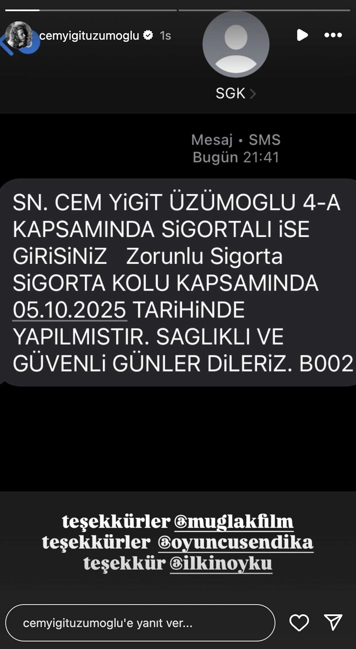 Cem Yiğit Üzümoğlu’ndan Sürpriz Paylaşım “Artık Ben De Sgk’lıyım!” 1